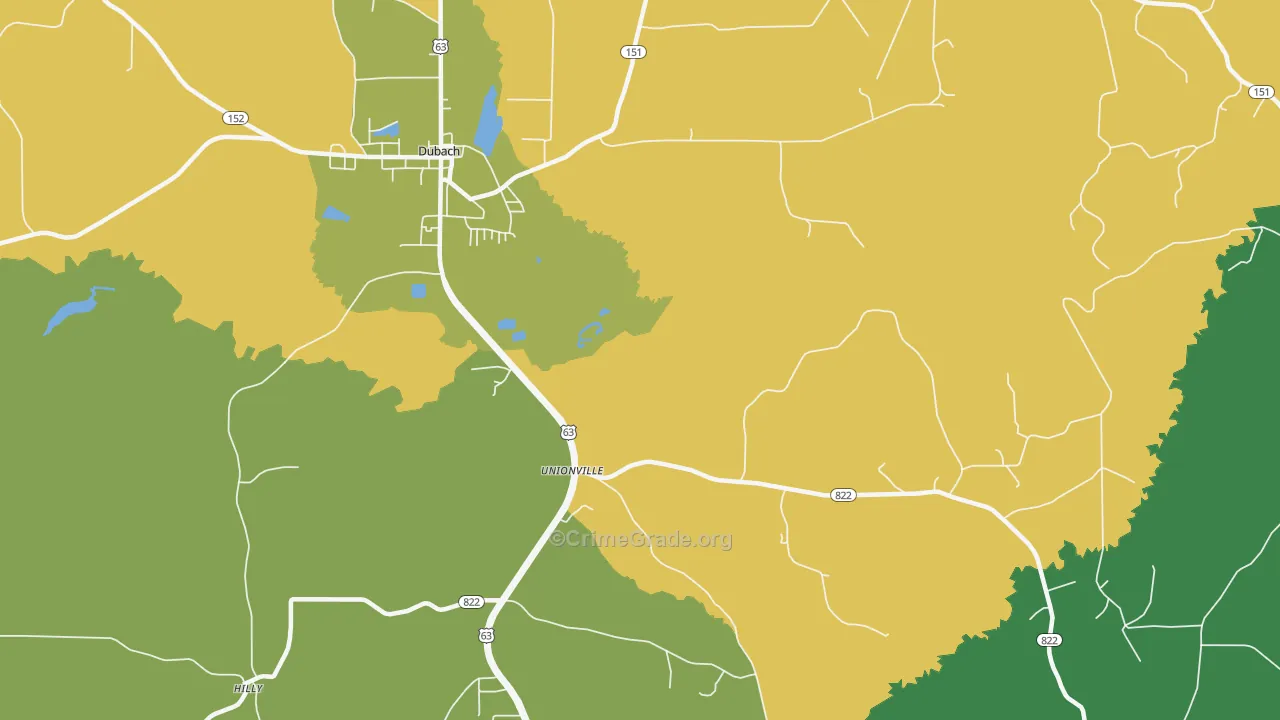 Unionville, LA Map of Burglary Rates