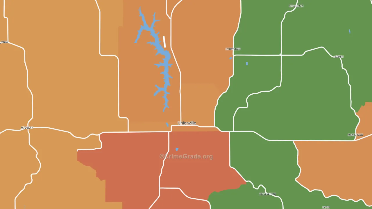 Unionville, MO Map of Burglary Rates