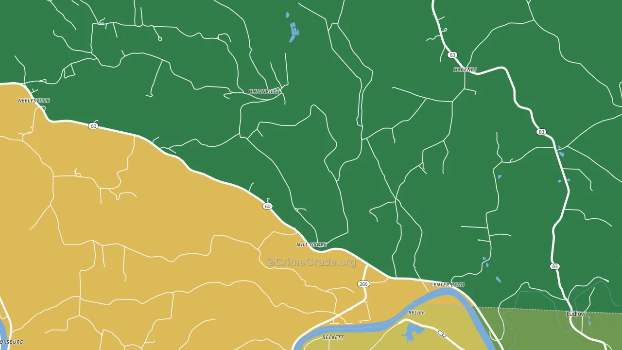 Unionville, OH Map of Burglary Rates