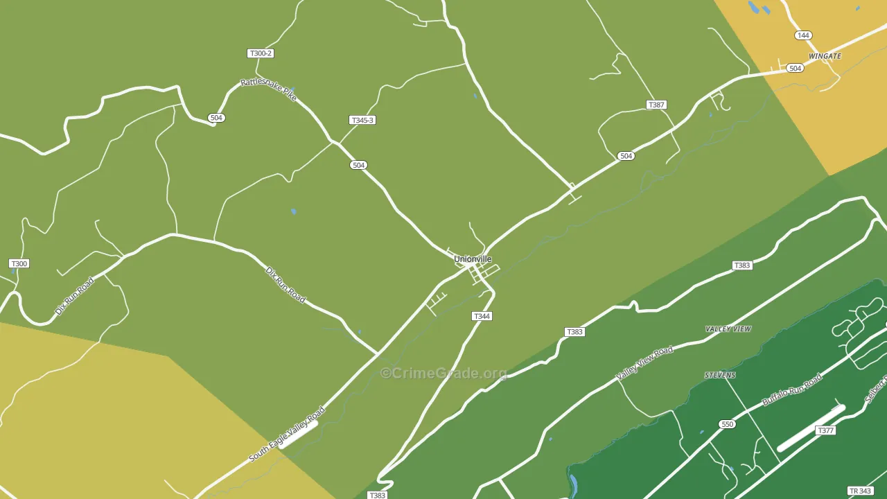 Unionville, PA Map of Burglary Rates