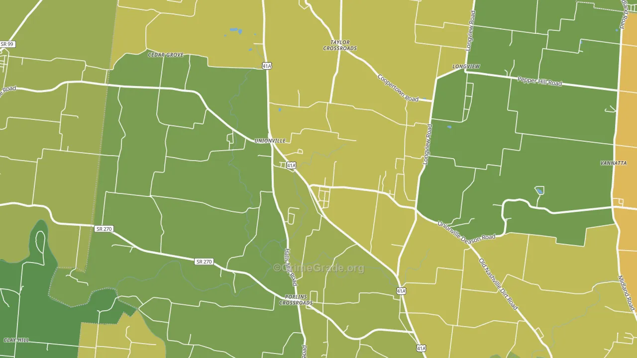 Unionville, TN Map of Burglary Rates