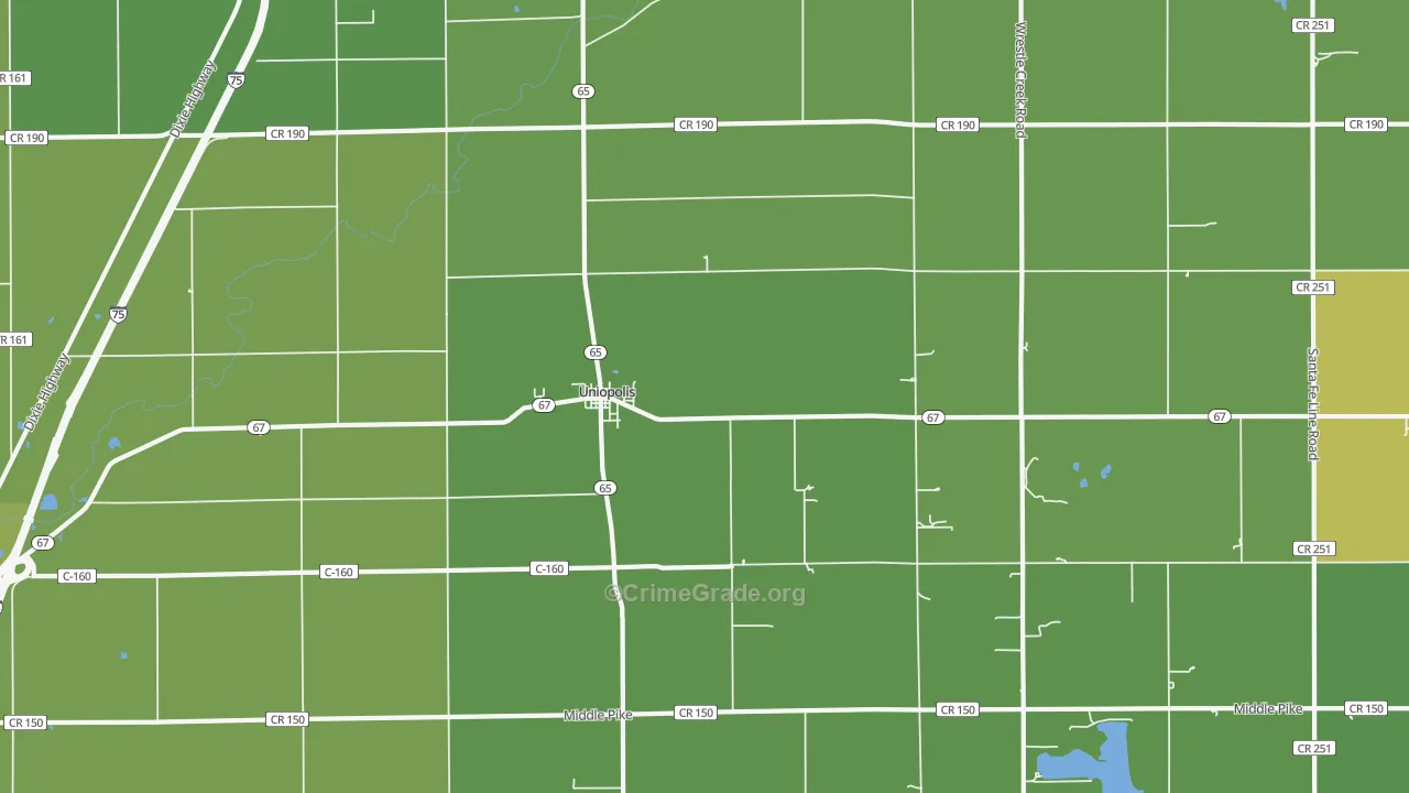 Uniopolis, OH Map of Burglary Rates