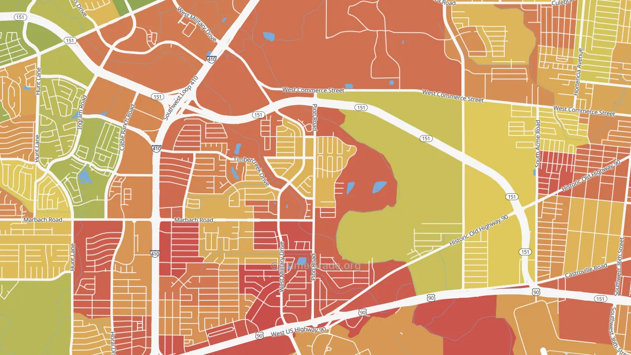 United Westwood, San Antonio, TX Map of Burglary Rates