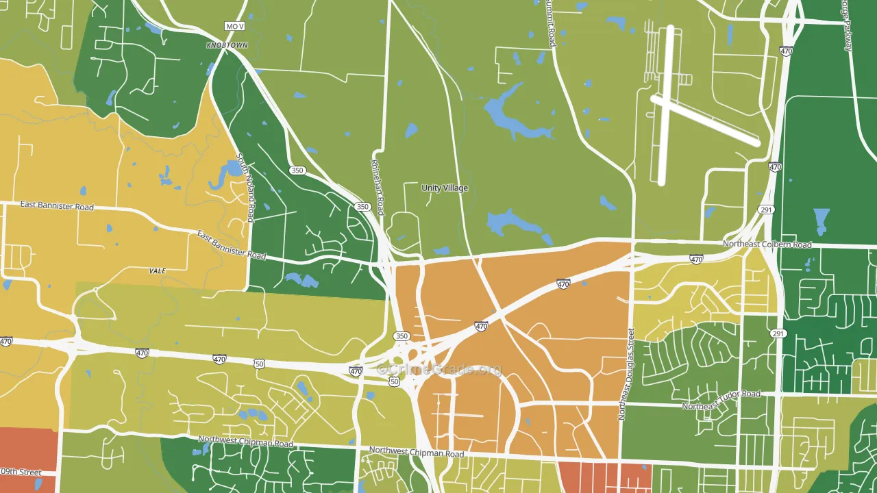 Unity Village, MO Map of Burglary Rates
