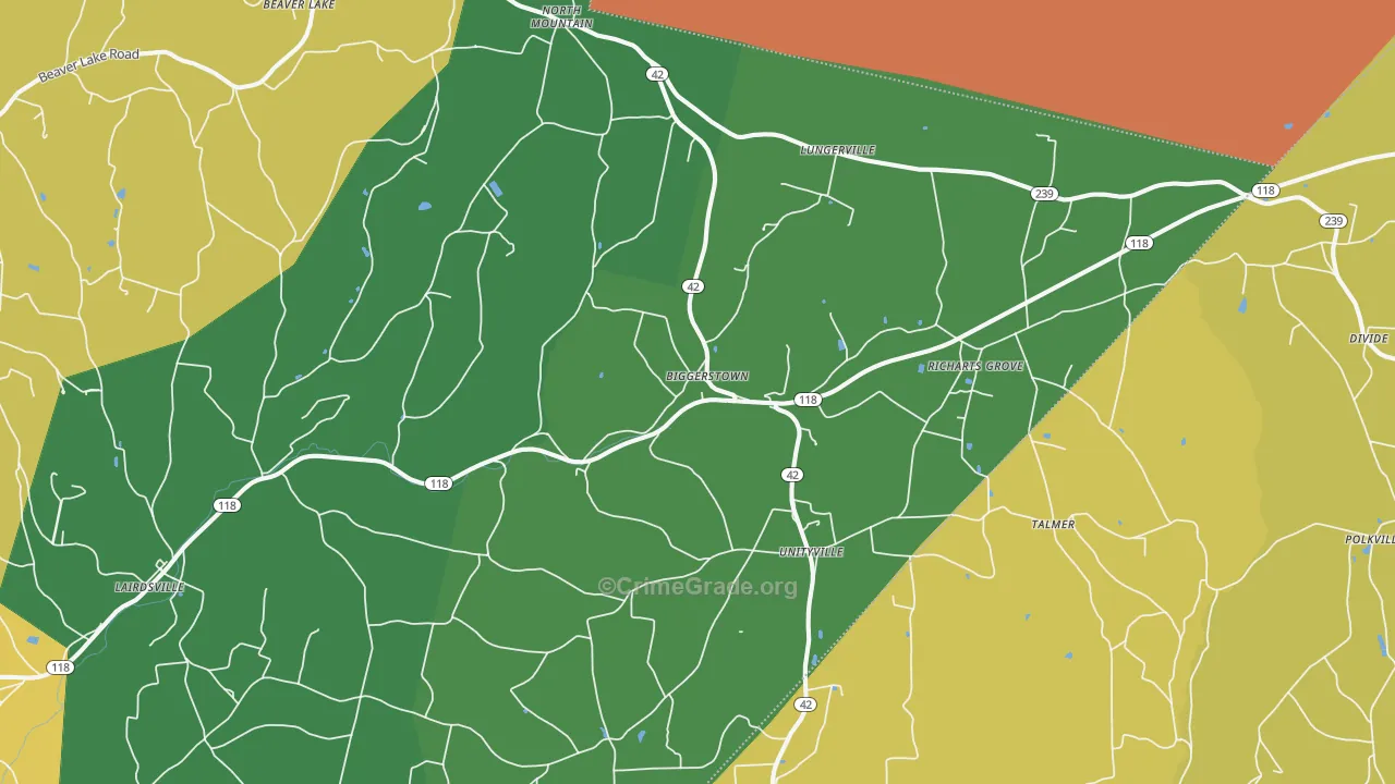 Unityville, PA Map of Burglary Rates