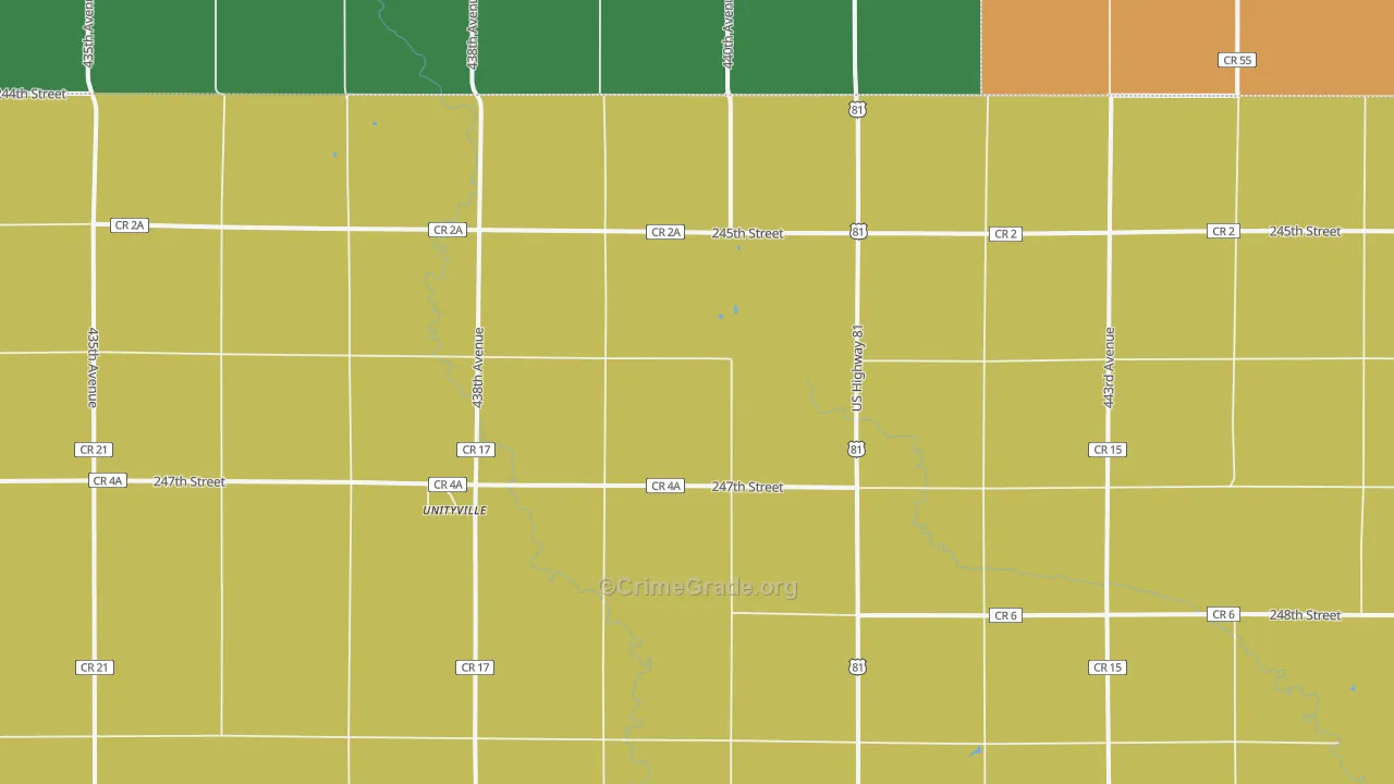 Unityville, SD Map of Burglary Rates