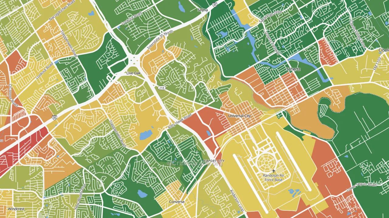 Universal City, TX Map of Burglary Rates