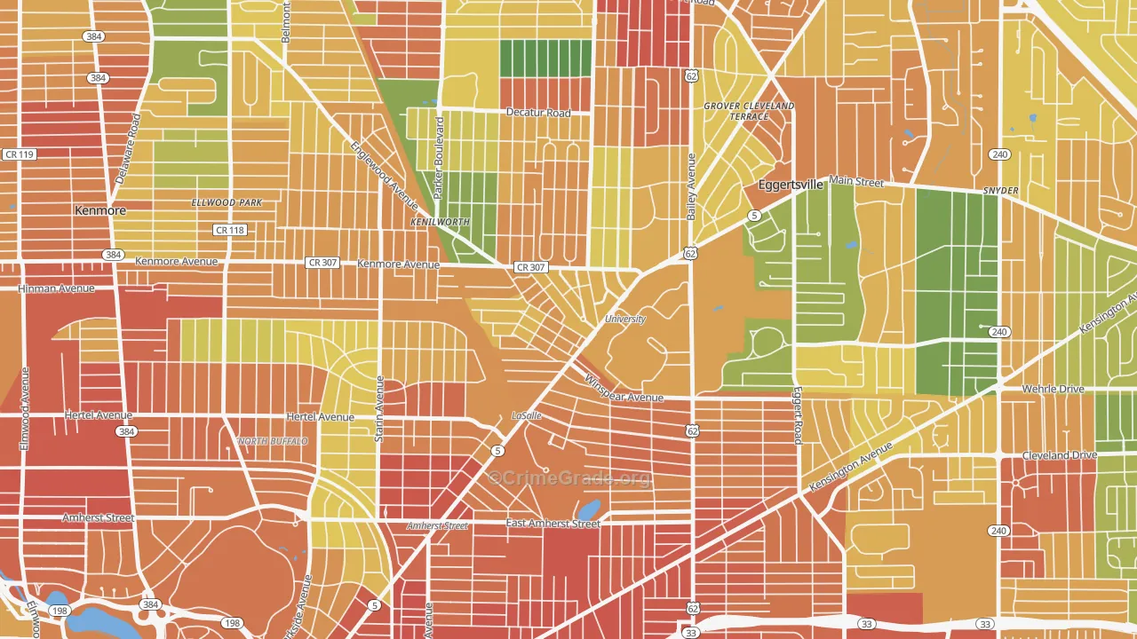 University, Buffalo, NY Map of Burglary Rates