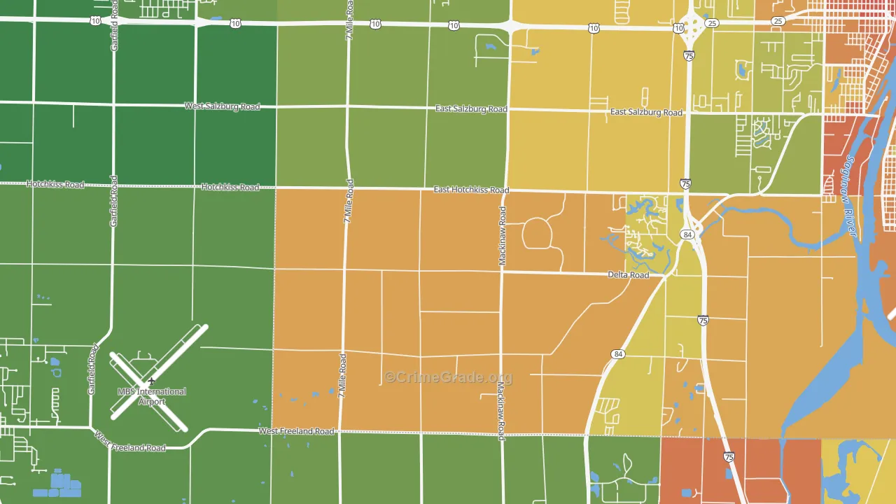 University Center, MI Map of Burglary Rates