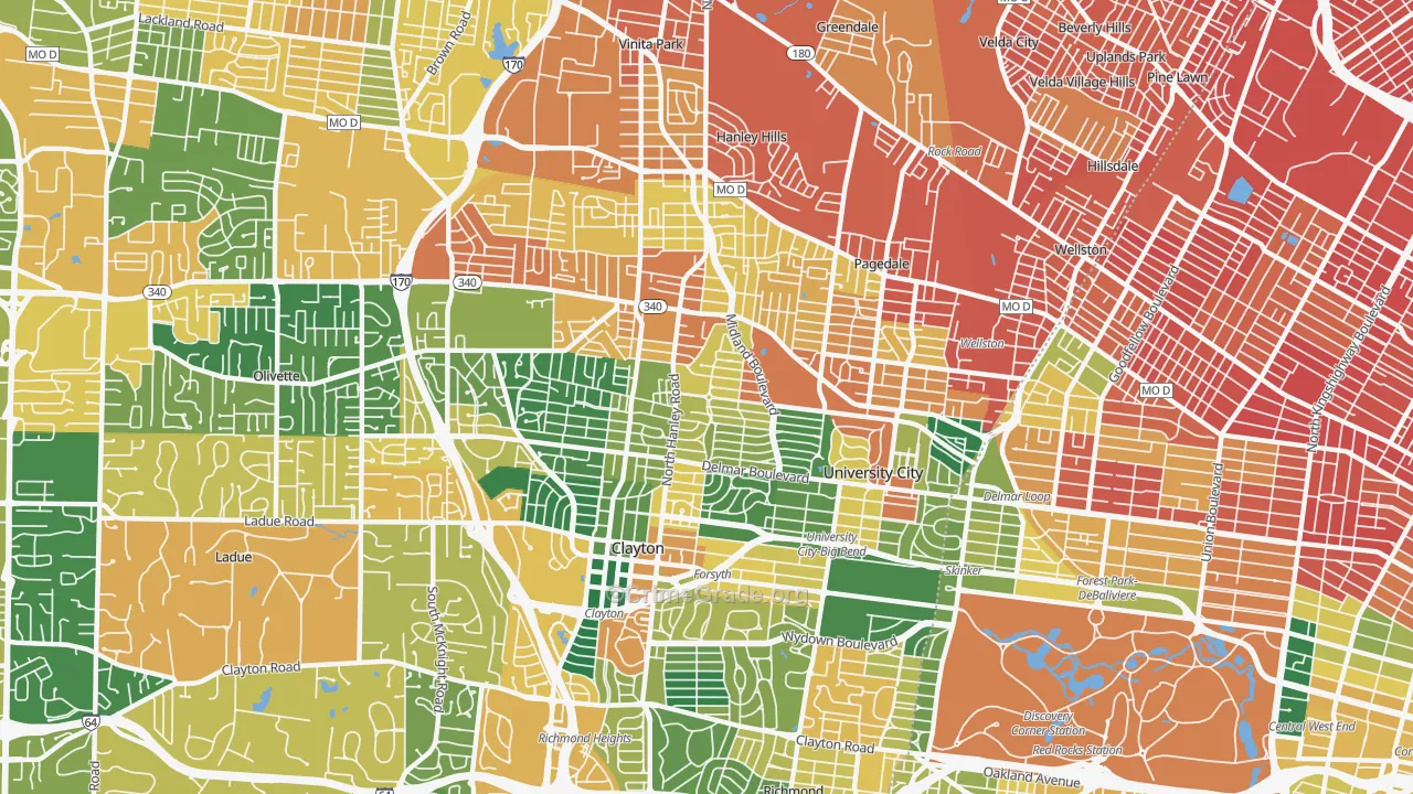 University City, MO Map of Burglary Rates