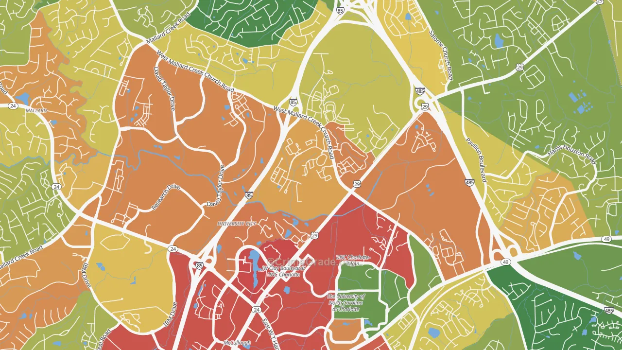 University City North, Charlotte, NC Map of Burglary Rates