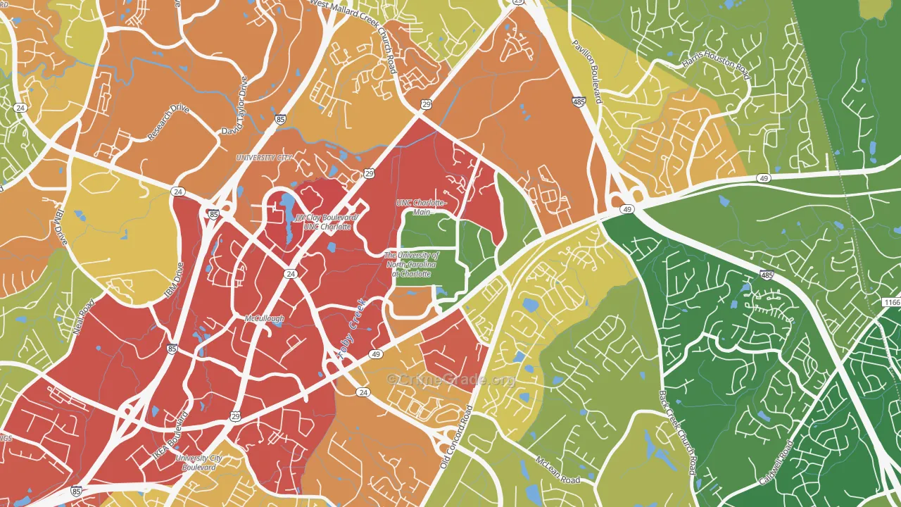 University City South, Charlotte, NC Map of Burglary Rates