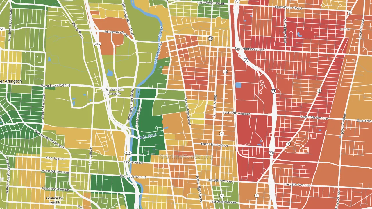 University, Columbus, OH Map of Burglary Rates