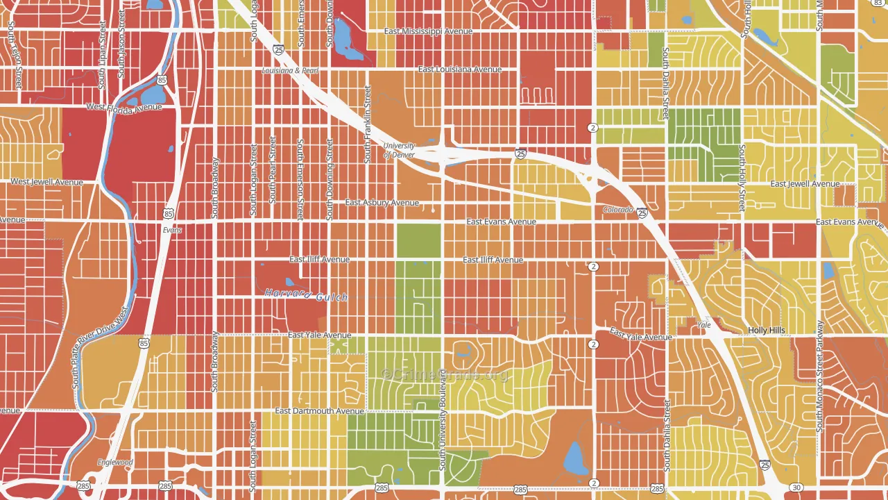 University, Denver, CO Map of Burglary Rates