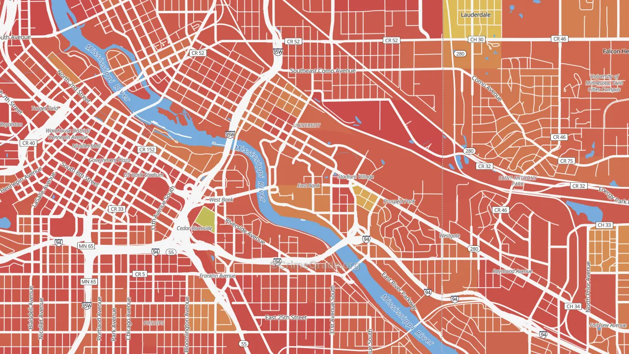 University District, Minneapolis, MN Map of Burglary Rates