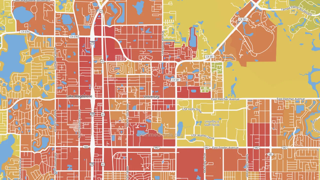 University, FL Map of Burglary Rates