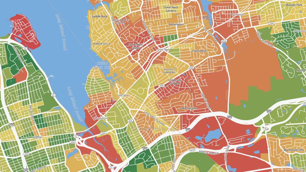 University Gardens, Great Neck, NY Map of Burglary Rates