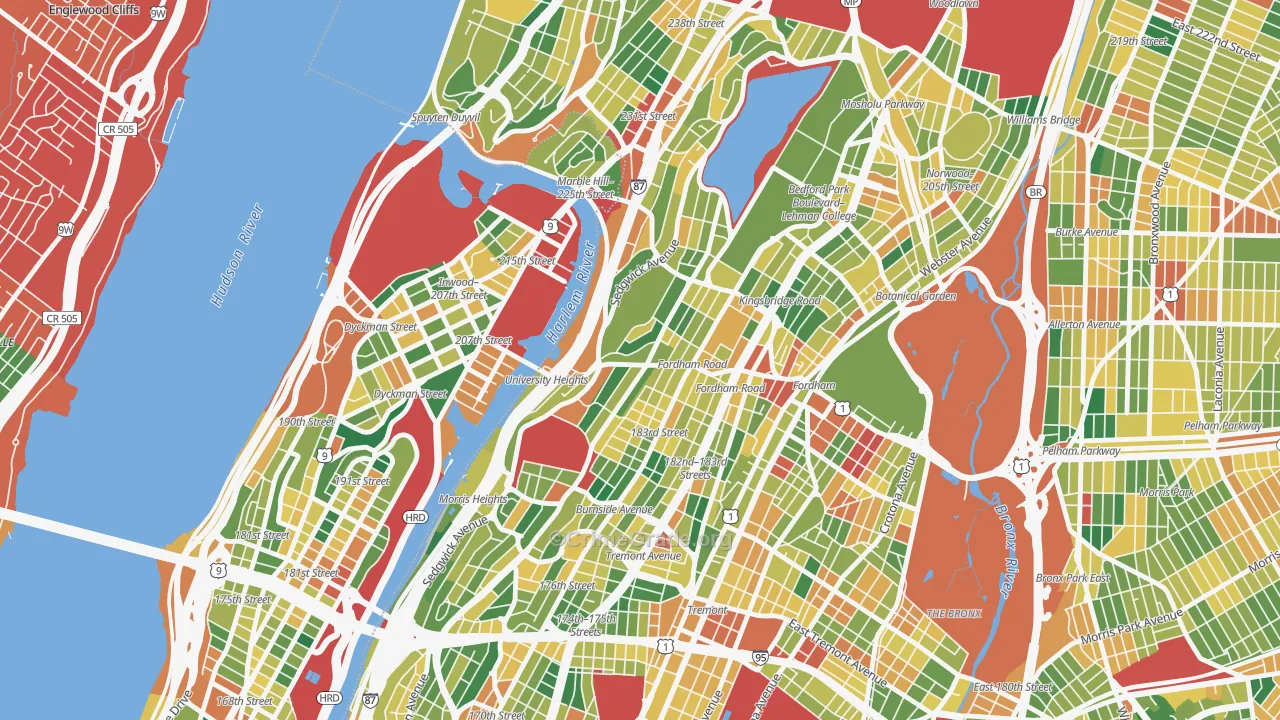 University Heights, Bronx, NY Map of Burglary Rates