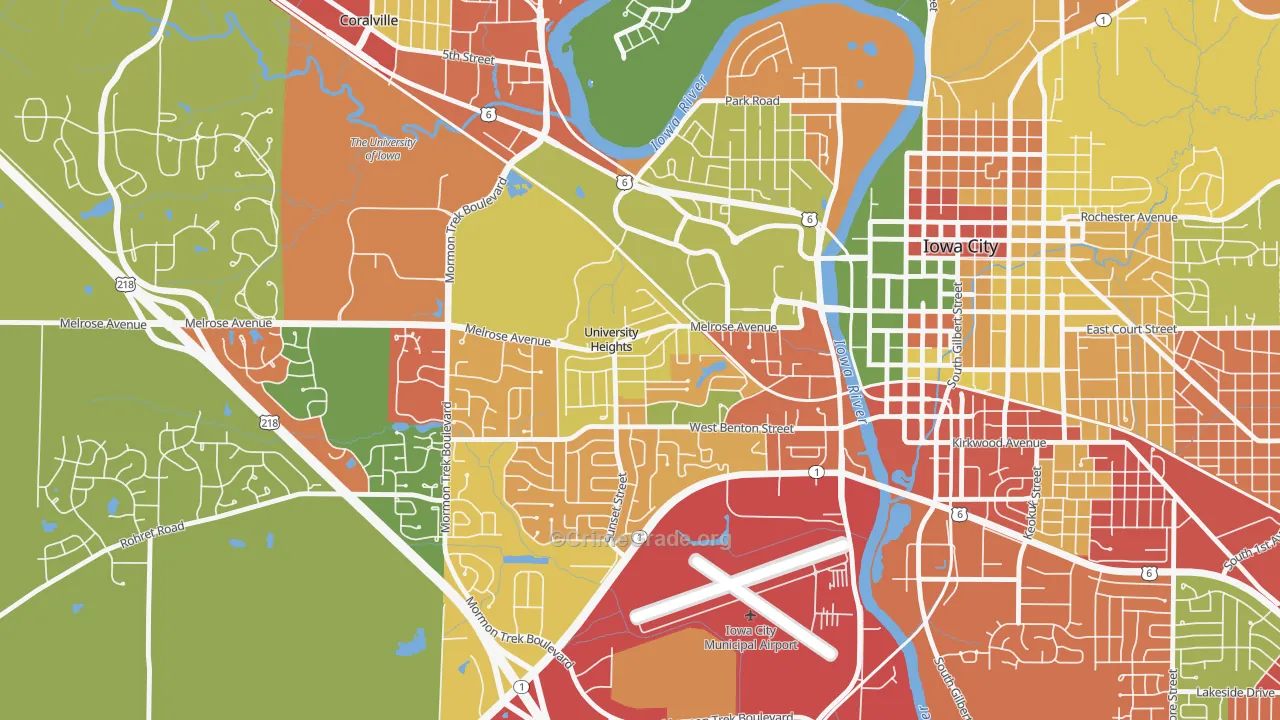 University Heights, IA Map of Burglary Rates