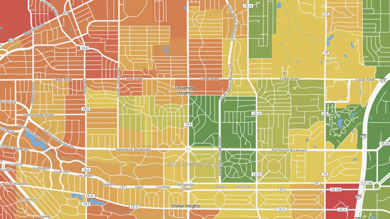 University Heights, OH Map of Burglary Rates