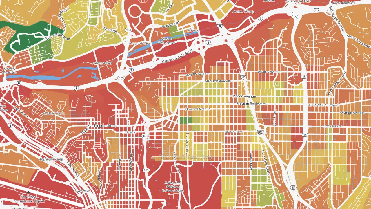 University Heights, San Diego, CA Map of Burglary Rates