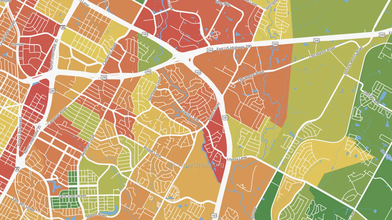 University Hills, Austin, TX Map of Burglary Rates