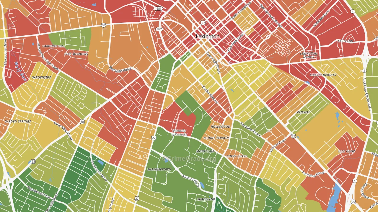 University of Kentucky, Lexington, KY Map of Burglary Rates