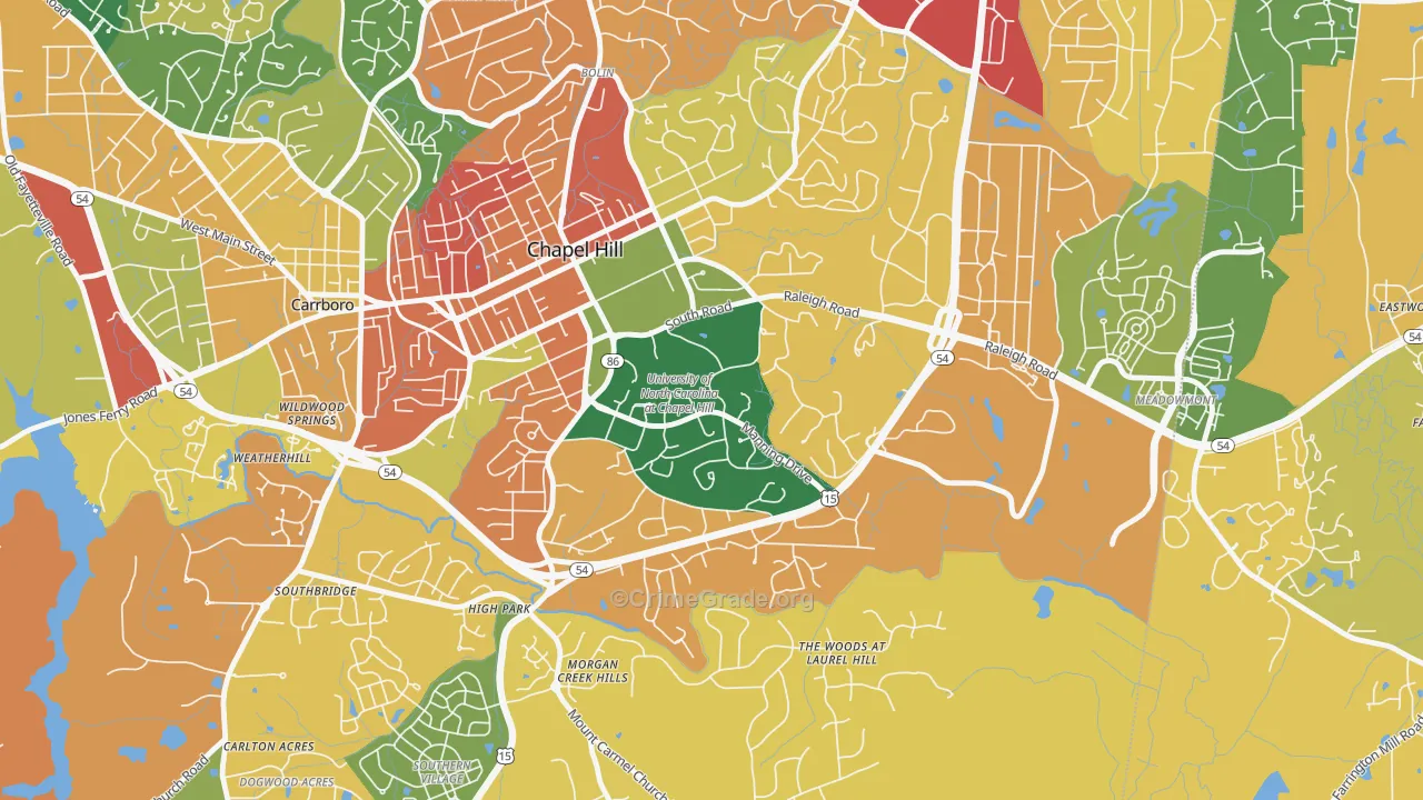 University of NC at Chapel Hill, Chapel Hill, NC Map of Burglary Rates