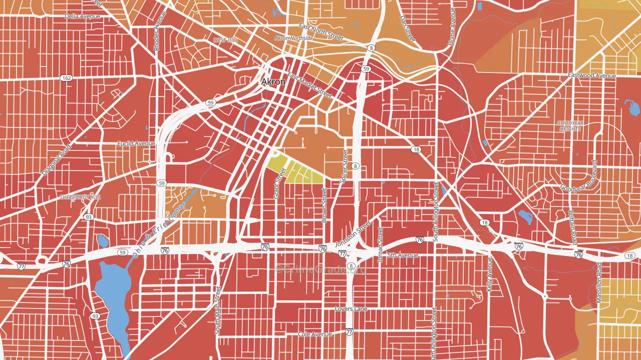 University of Ohio Akron, Akron, OH Map of Burglary Rates