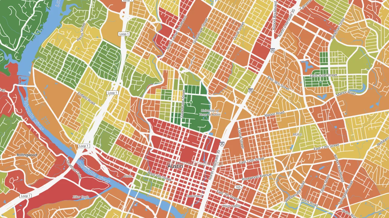 University Of Texas, Austin, TX Map of Burglary Rates