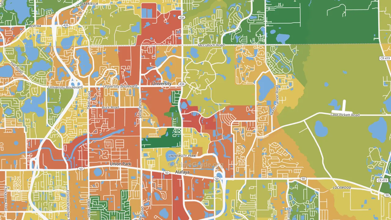 university, Orlando, FL Map of Burglary Rates