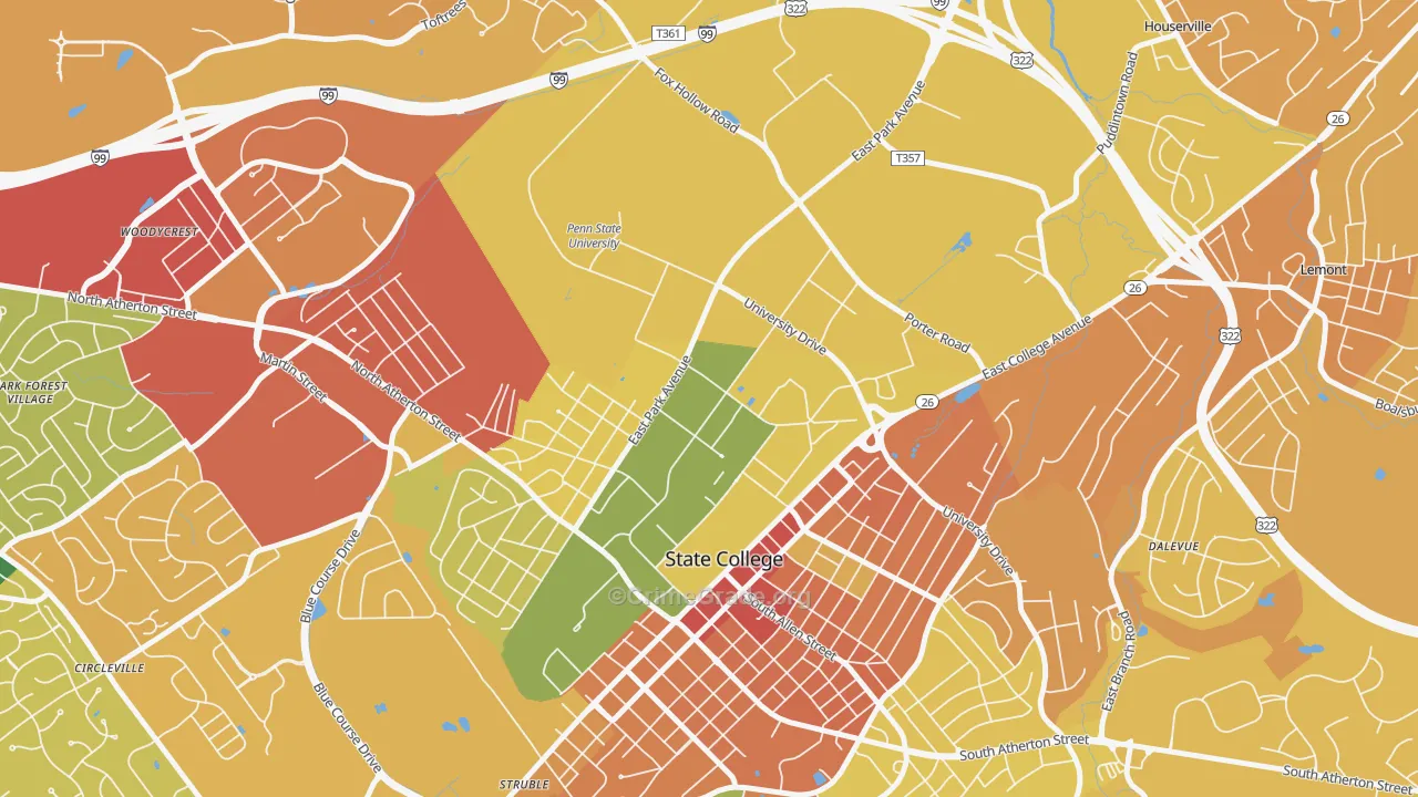 University Park, PA Map of Burglary Rates