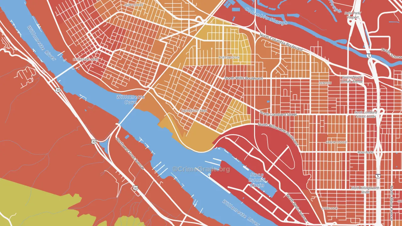 University Park, Portland, OR Map of Burglary Rates