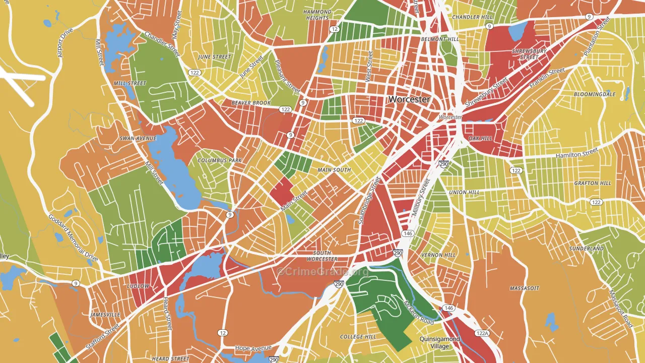 University Park, Worcester, MA Map of Burglary Rates