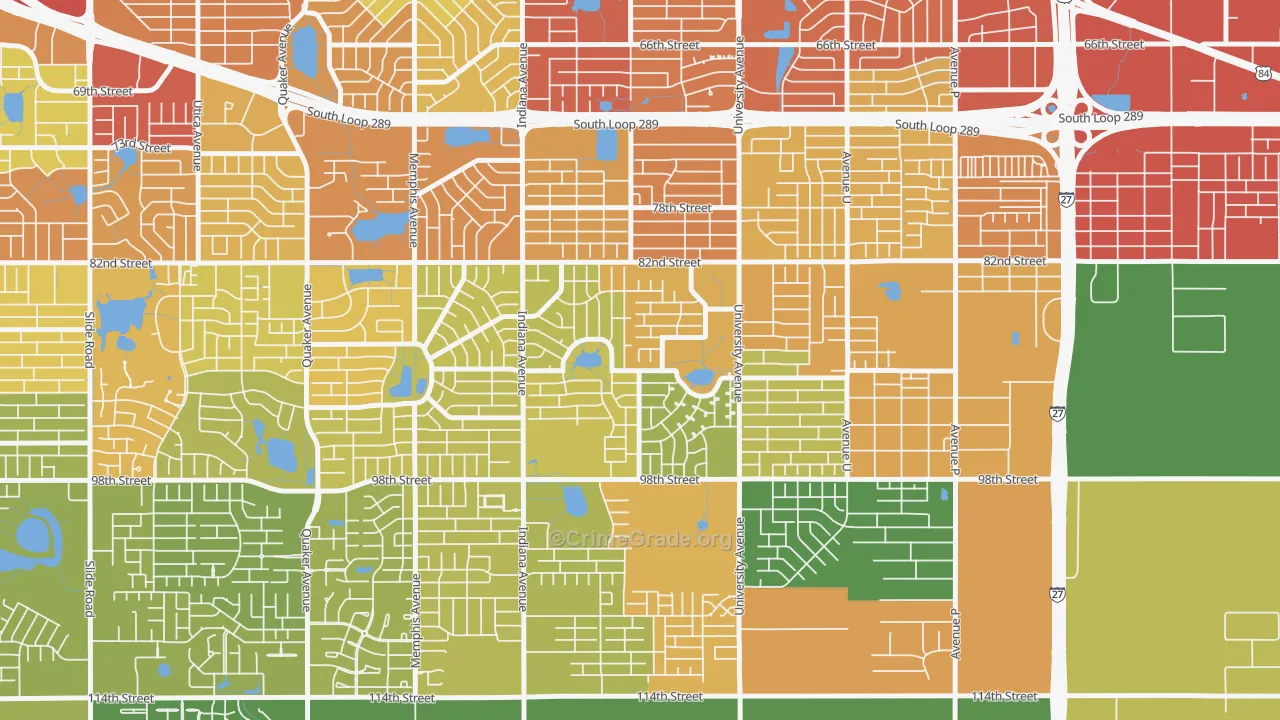 University Pines, Lubbock, TX Map of Burglary Rates