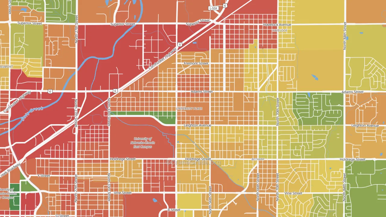 University Place, Lincoln, NE Map of Burglary Rates