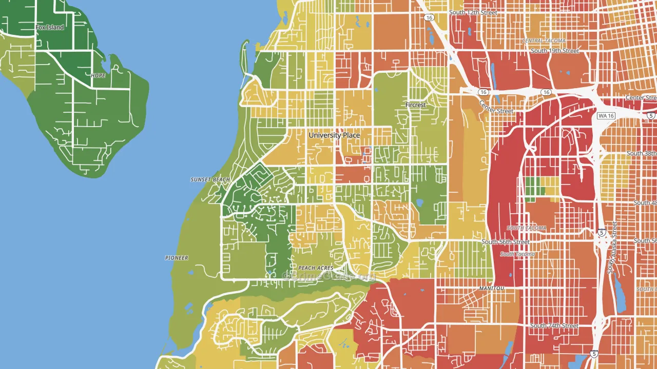 University Place, WA Map of Burglary Rates
