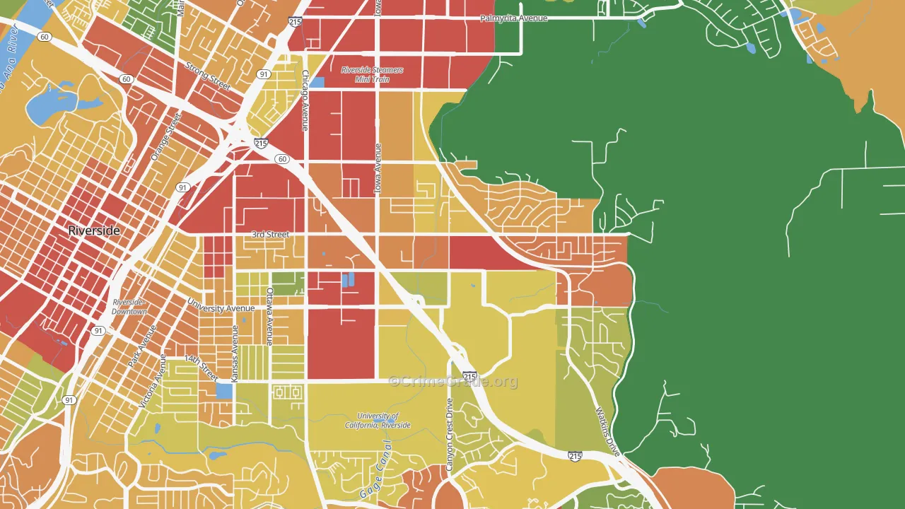 University, Riverside, CA Map of Burglary Rates