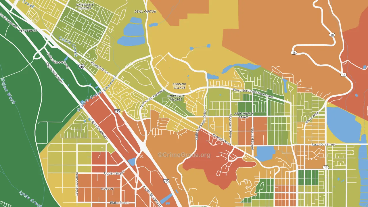 University-San Bernardino, San Bernardino, CA Map of Burglary Rates