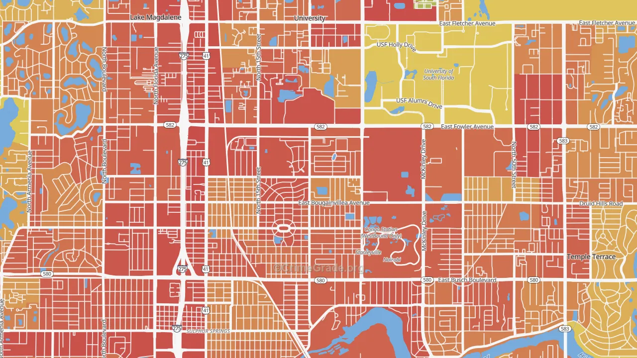 University Square, Tampa, FL Map of Burglary Rates