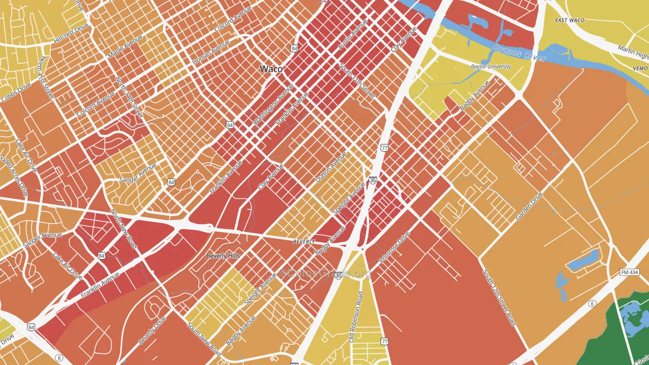 University, Waco, TX Map of Burglary Rates