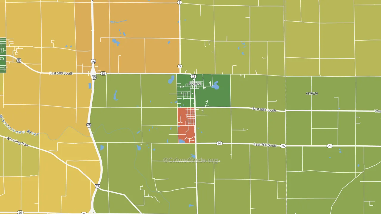 Upland, IN Map of Burglary Rates