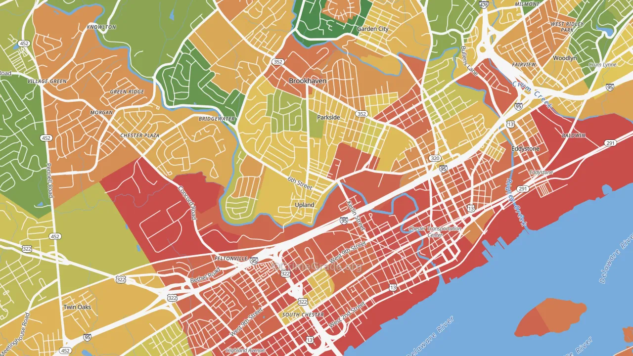 Upland, PA Map of Burglary Rates