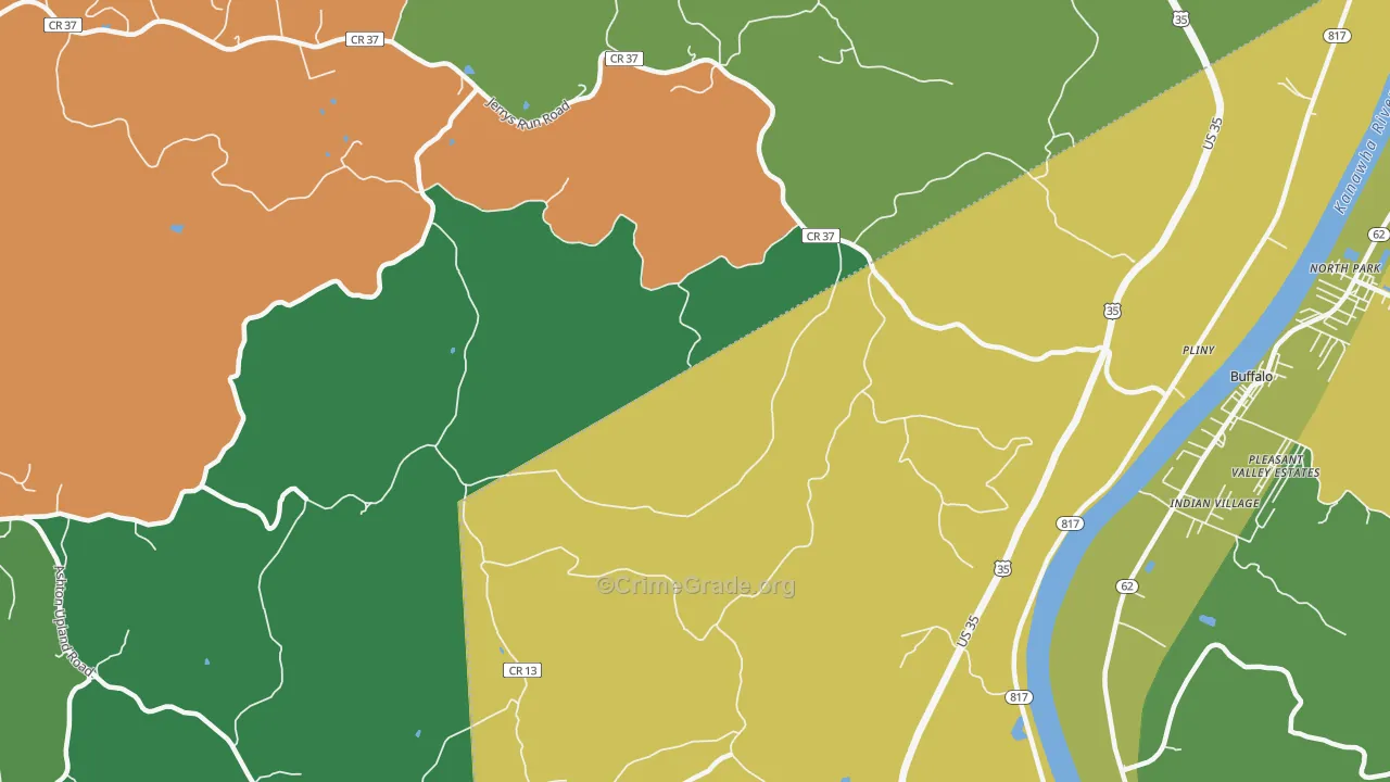 Upland, WV Map of Burglary Rates