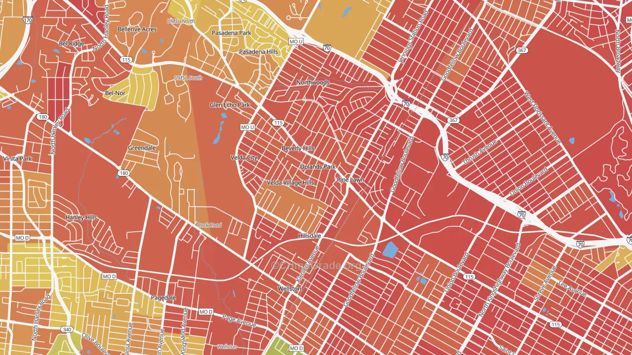 Uplands Park, MO Map of Burglary Rates