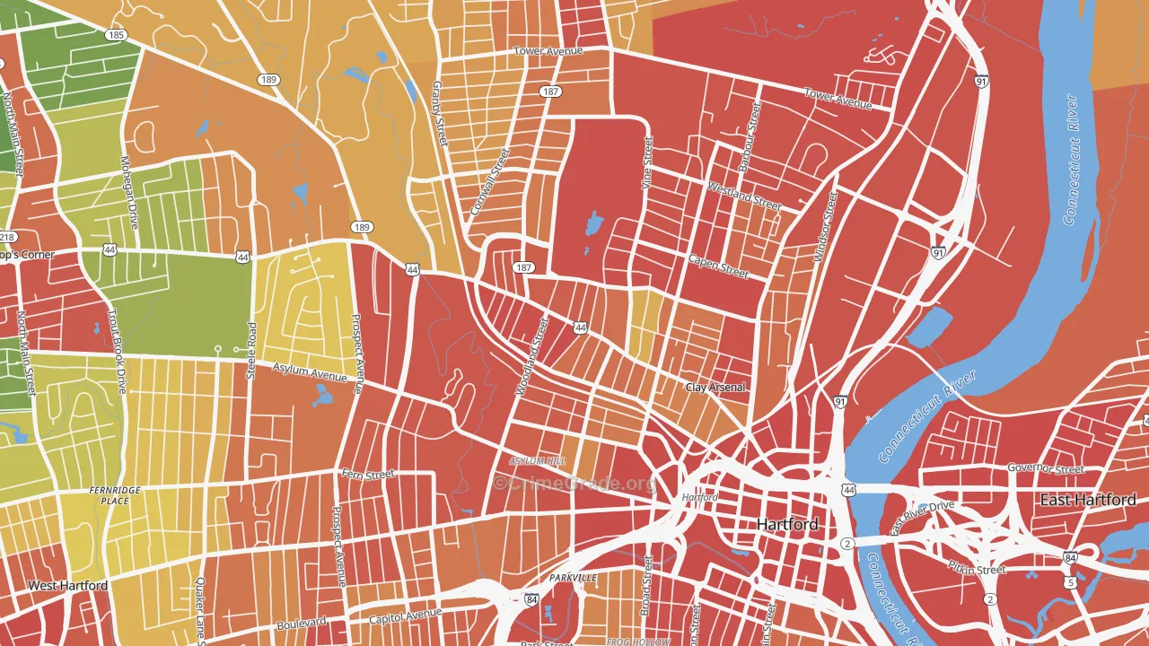 Upper Albany, Hartford, CT Map of Burglary Rates