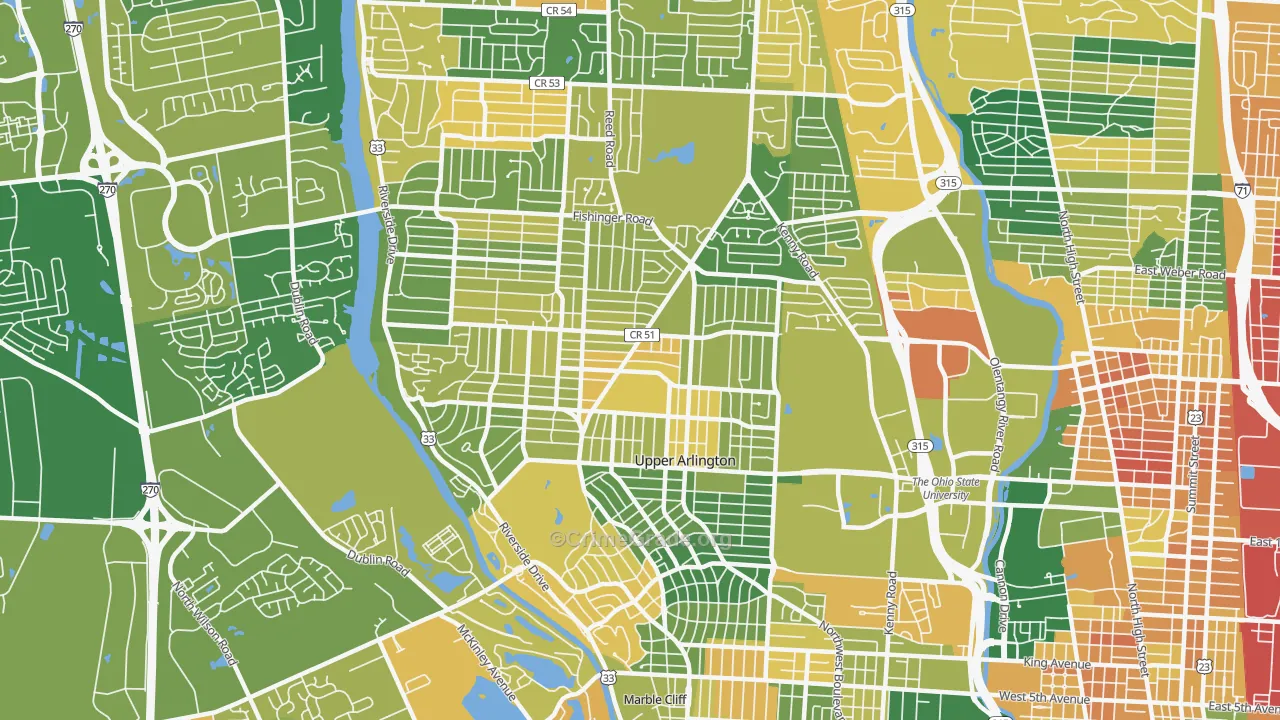 Upper Arlington, OH Map of Burglary Rates