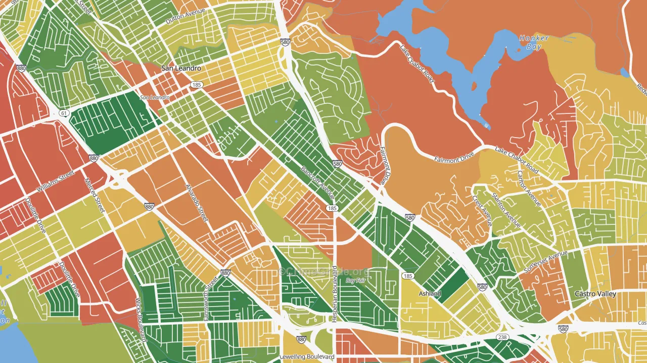 Upper Bal, San Leandro, CA Map of Burglary Rates