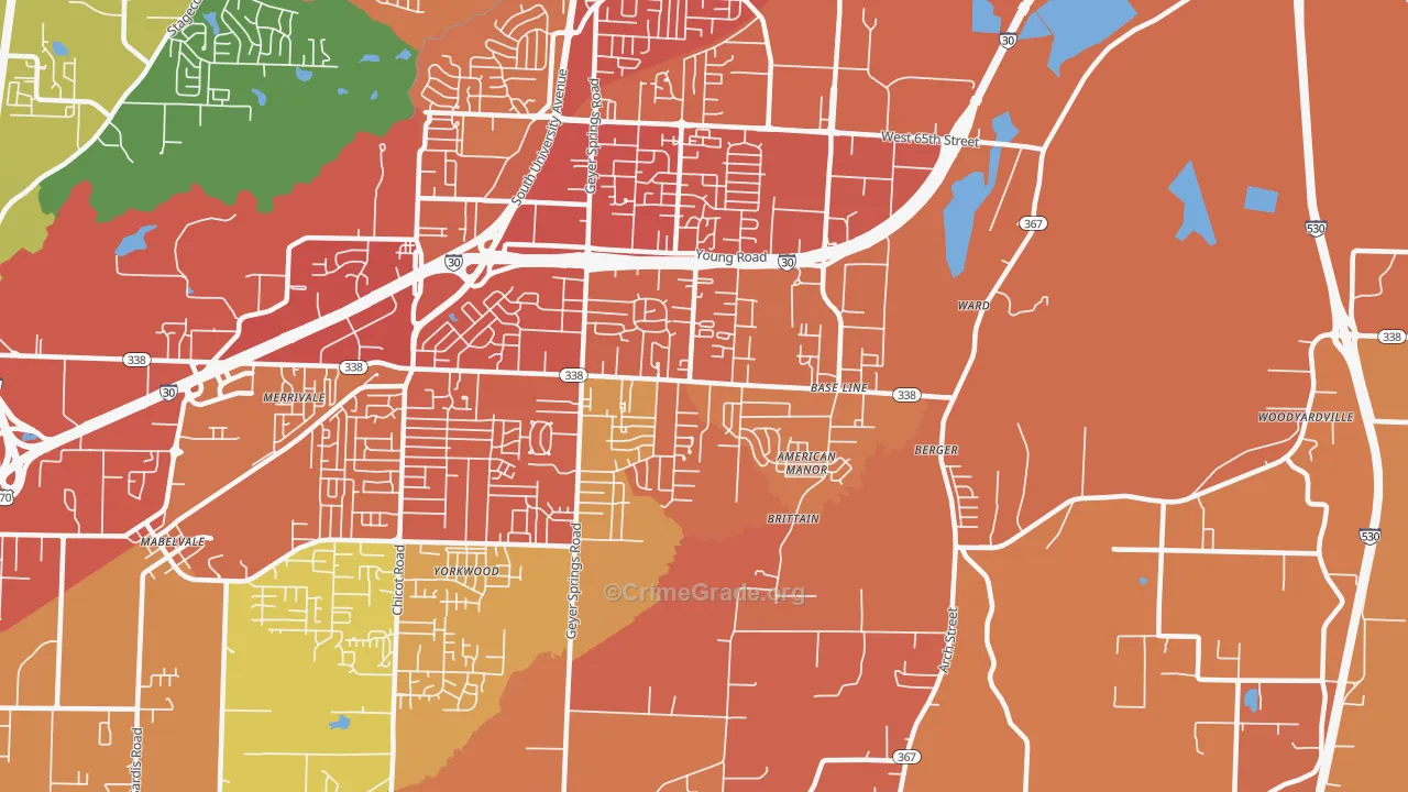 Upper Baseline, Little Rock, AR Map of Burglary Rates
