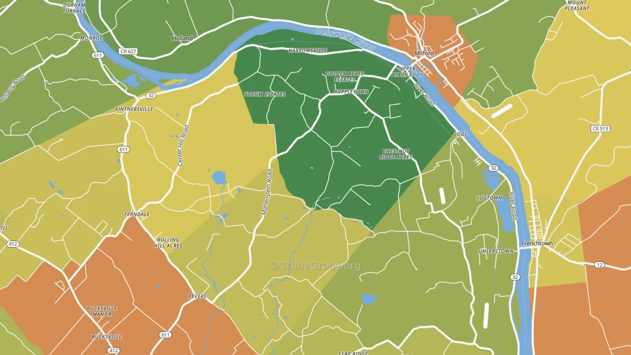 Upper Black Eddy, PA Map of Burglary Rates